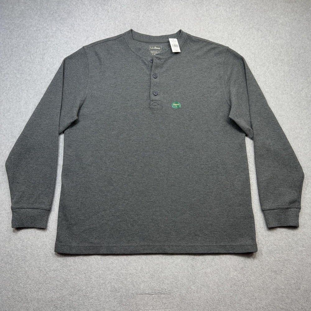 LL Bean Mini Waffle Henley Shirt Mens Large Gray Long Sleeve Thermal Workwear
